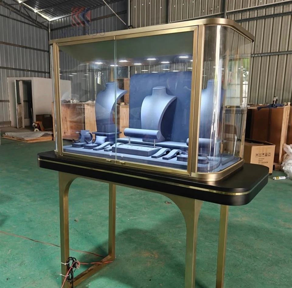 Luxury Stainless Steel Jewelry Display Cabinet With Navy Blue Velvet Lining best