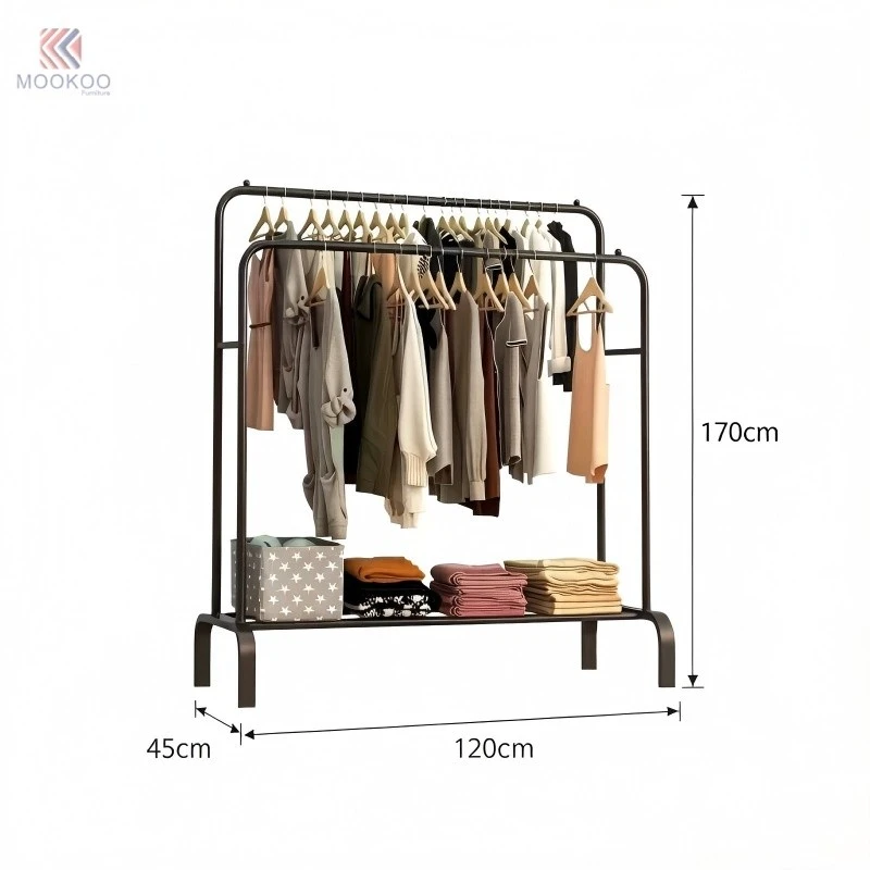 Modern Heavy Duty Double Rod Rotating Rolling Clothing Rack Wheels Black Metal Garment Organizer For Home Hotel Commercial Use price