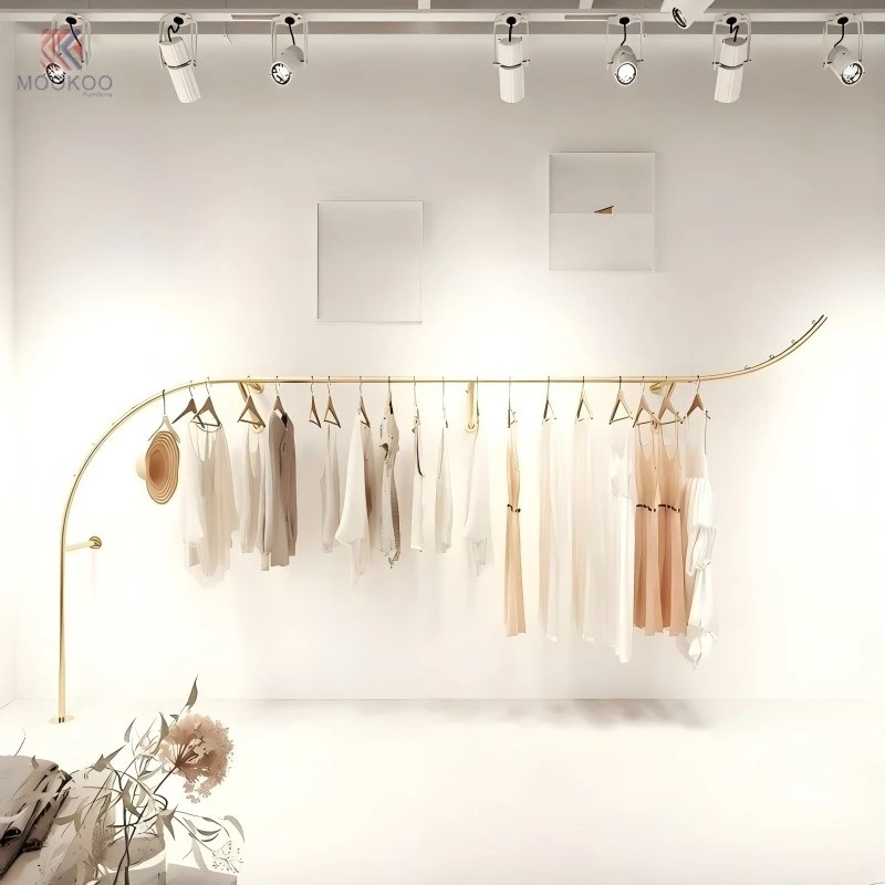 MOOKOO Customized Luxury Gold Clothing Display Rack Set Rotating Jewelry Organizer Modern For Design Wall-Mounted factory