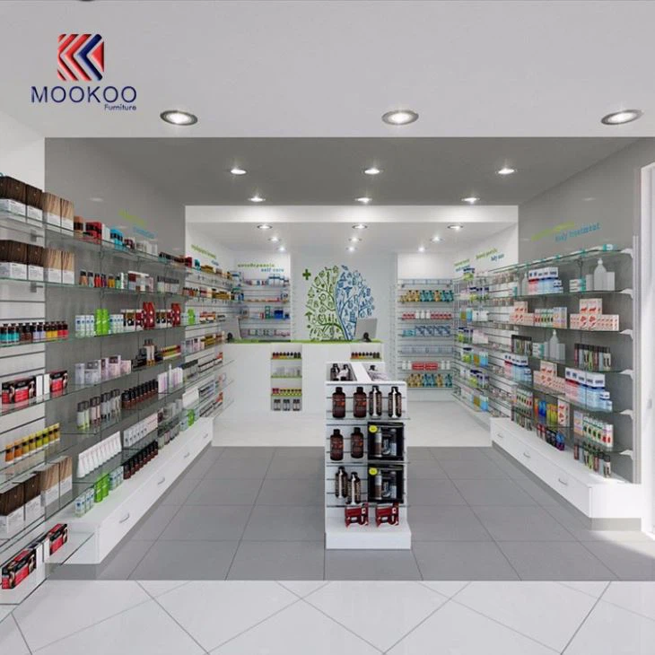 Drug Store Display Furniture Clear Glass Shelves