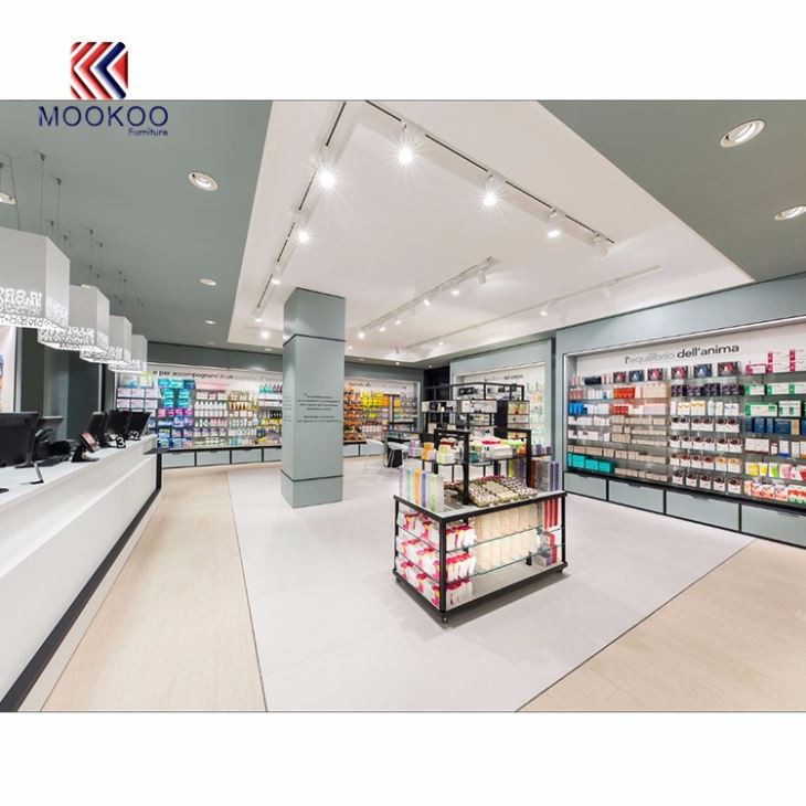 Drug Store Wall Display Shelves Checkout Counter Design